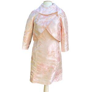 Tahari Levine Dress Jacket Set Pink Metal Gold 4 Twee Retro Event Chic READ